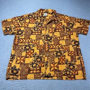 VTG Golden Brent Shirt Men XL Yellow Hawaiian Aloha Loop Collar Tropical USA 60s